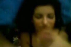 Sassy brunette hair housewife with gorgeous face got giant facial jizz flow