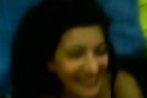 Sassy brunette hair housewife with gorgeous face got giant facial jizz flow