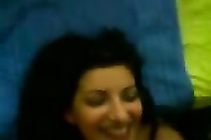 Sassy brunette hair housewife with gorgeous face got giant facial jizz flow