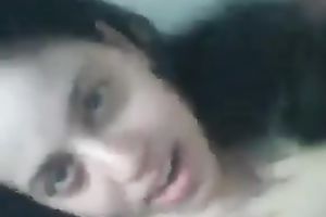 Cute dark brown legal age teenager girlfriend sensually licks the tip