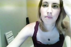 Alone and excited golden-haired haired cam nympho teased her own vagina