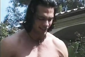 Hypnotizing brunette hair seductress has outdoors fellatio sex