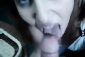 My charming brunette hair GF sucks my wang playfully in homemade POV