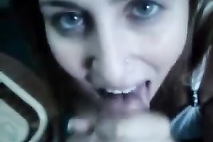 My charming brunette hair GF sucks my wang playfully in homemade POV
