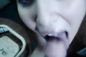 My charming brunette hair GF sucks my wang playfully in homemade POV