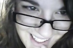 Foureyed sexpot showing her hawt gazoo and fur pie on web camera show