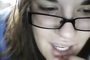 Foureyed sexpot showing her hawt gazoo and fur pie on web camera show