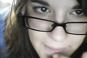 Foureyed sexpot showing her hawt gazoo and fur pie on web camera show