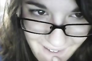 Foureyed sexpot showing her hawt gazoo and fur pie on web camera show