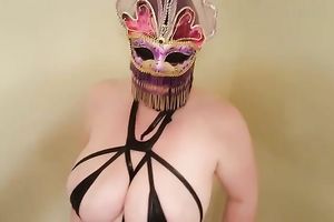 Masked wild obese hottie was playing with her biggest hot boobies