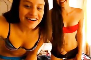 Two sexually excited skinny and hawt brunette hair livecam beauties please me with undress show