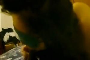 Blindfolded black haired nympho provided my buddy with a oral-sex