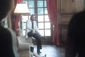 Blonde playgirl gives up to 2 horny retro men