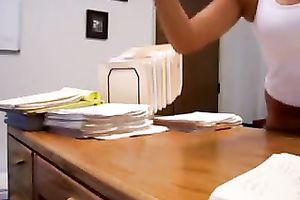 Slutty office housewife undressed her gazoo whilst being drilled missionary on the table