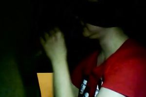 Blindfolded chunky white hottie in the dark room on livecam