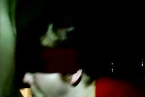 Blindfolded chunky white hottie in the dark room on livecam