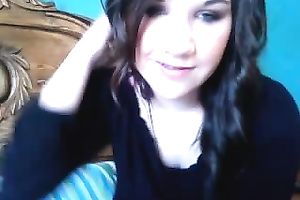 Cute brunette hair legal age teenager teases me on web camera and masturbates
