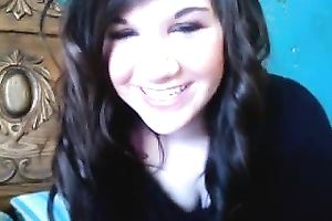 Cute brunette hair legal age teenager teases me on web camera and masturbates