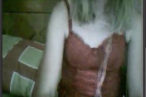 Lustful web camera sweetheart in red negligee pets her chunky hairless love tunnel
