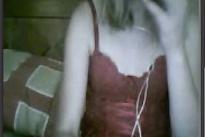 Lustful web camera sweetheart in red negligee pets her chunky hairless love tunnel