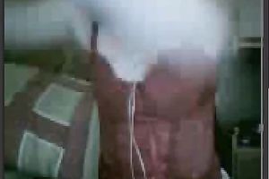 Lustful web camera sweetheart in red negligee pets her chunky hairless love tunnel