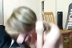 Light haired lewd woman works on my buddy's powerful black shlong