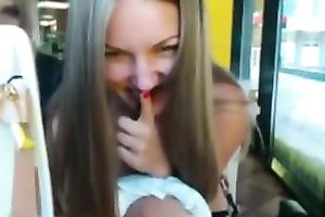 Shameless golden-haired hottie takes her garments in a local bar