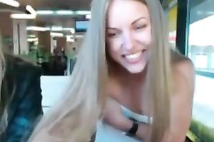 Shameless golden-haired hottie takes her garments in a local bar