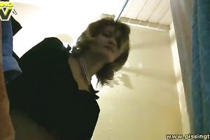 Lewd non-professional brunette hair nympho pisses and washes her silky body