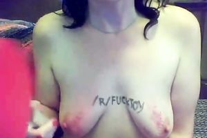 Trashy cam slut furiously spanked her saggy milk sacks