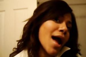 Dark-haired hussy shows her wonderful natural wobblers in web camera solo