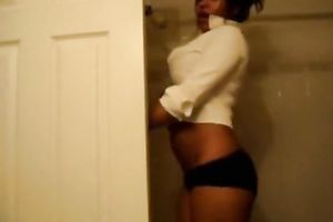 Dark-haired hussy shows her wonderful natural wobblers in web camera solo