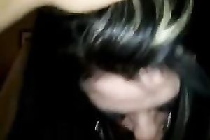 Stunning black haired glamorous dark head enjoys engulfing my buddy's prick