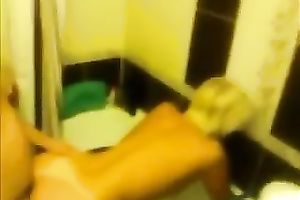 Amazing rear banging in the baths with a short-haired golden-haired