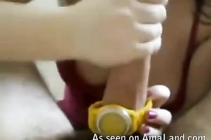 My legal age teenager lustful girlfriend puts her wrist watch around my dong