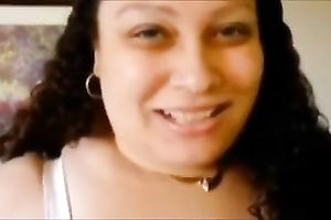 Curly fat dilettante Latina web camera nympho plays with her biggest melons