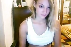 Amazing non-professional golden-haired haired nympho posed in her white underware