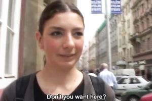 Nerdy dark brown coed is not shy to engulf my hard prick in public