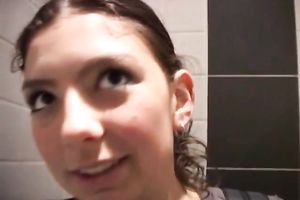 Nerdy dark brown coed is not shy to engulf my hard prick in public