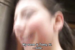 Nerdy dark brown coed is not shy to engulf my hard prick in public