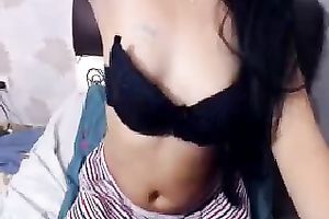 Frisky brunette hair youthful doxy on livecam takes off her brassiere
