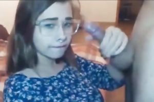 This barefaced coed looks prettier with my dick in her face hole