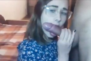 This barefaced coed looks prettier with my dick in her face hole