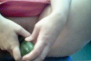 Using a big cucumber perverted pallid slutwife was teasing her own twat