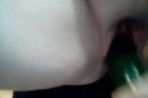 Using a big cucumber perverted pallid slutwife was teasing her own twat