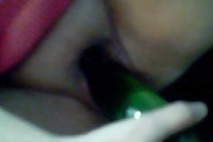 Using a big cucumber perverted pallid slutwife was teasing her own twat