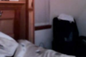 Exquisite dilettante brunette hair milf masturbates on web camera with a sex-toy