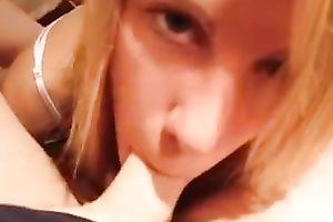 Lovely golden-haired gal engulfing my weenie balls unfathomable in POV
