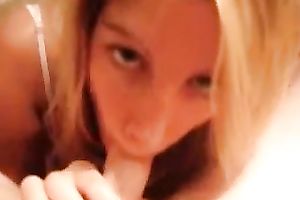 Lovely golden-haired gal engulfing my weenie balls unfathomable in POV