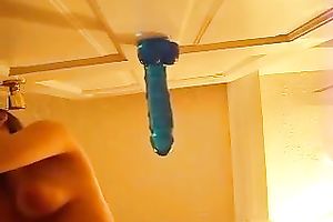 Lewd hottie with nice bum was willing to use her biggest blue sextoy